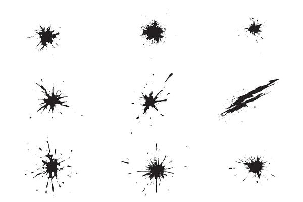 Black ink splatter set on white background