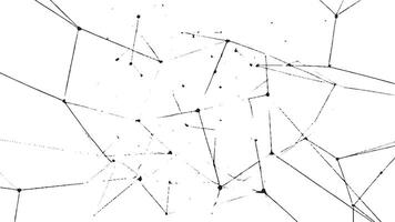 An abstract monochrome pattern with a distressed look, showcasing irregular intersecting lines, dots, and junctions in black and white vector
