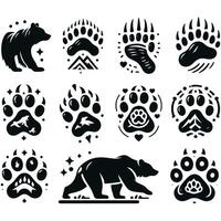 Bear footprints and paw prints icons set vector