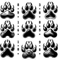 A set of paw prints with numbers and symbols vector