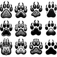A set of black and white bear paw prints vector