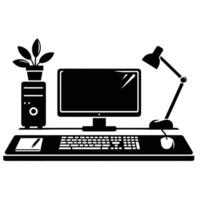 Computer desk with lamp and keyboard vector
