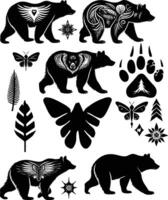 Set of bear and butterfly images vector
