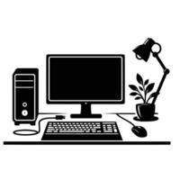 Computer desk with keyboard and monitor vector
