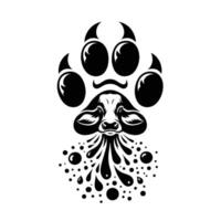 A black and white dog paw print with a black paw vector