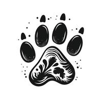 A black and white paw print with a flower vector