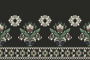 Ikat pattern Beautiful seamless floral pattern with intricate leaf and vine motifs. Perfect for ethnic decor, textiles, wallpaper. vector