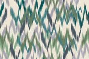Bright ikat pattern with green, teal and grey zigzag elements on a cream background. Perfect for ethnic fabric designs, wallpapers and bohemian fashion prints in traditional style. vector
