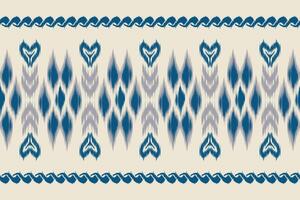 Seamless blue and gray ikat border pattern with intricate geometric and abstract motifs. Ethnic textile design perfect for fashion, traditional fabric, Home Decor, wallpaper, and surface patterns. vector
