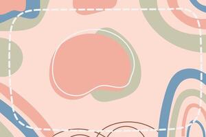 Soft pastel abstract shapes with dashed outline and organic fluid pattern vector