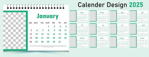 Calendar 2025 design template Planner the week starts on Sunday, Desk calendar template vector