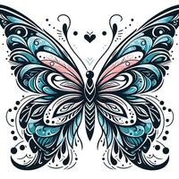 A butterfly with ornate patterns and a heart vector