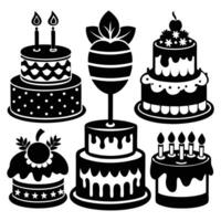 Black and White Birthday Cake Silhouettes for Design Projects vector