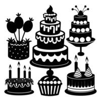 Minimalist Black Silhouette Birthday Cake Design Set vector