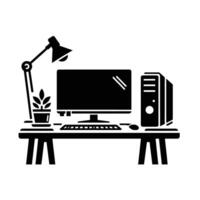 Computer desk icon illustration vector