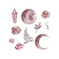 Watercolor boho moon set vector
