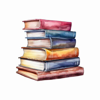 Watercolor stack of school books on white background, illustrati