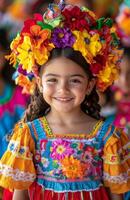 A little girl in a colorful mexican dress photo