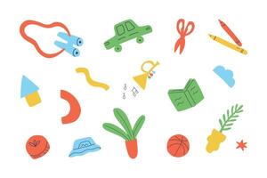 Set of toys for concept of swap things. Sharing or swap party background. Eco consumption of things. vector