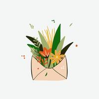 Christmas open envelope with flower, star anise. Greetings and Happy New Year message or present. . vector
