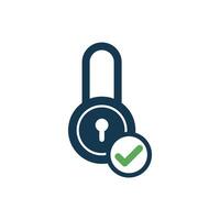 Simple Green Color Check Mark Padlock Icon Template Illustration Design vector