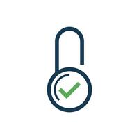 Lineart Check Mark Padlock Icon Template vector