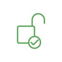 Simple Green Line Check Mark Padlock Icon Template vector