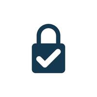 Simple Negative Space Check Mark Padlock Icon Template vector