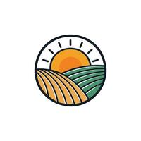 Illustration of agricultural field circular emblem vector