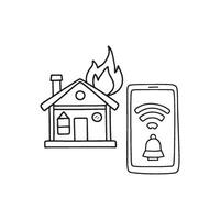 Drawing of smart notification of house fire controlled with smartphone vector