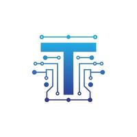 Letter T Logo with Technology Networks vector