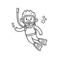 Simple drawing of a man scuba diver exploring vector