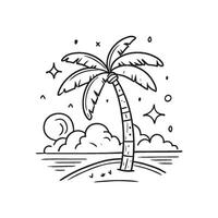 Simple drawing of a palm tree leaning over the beach vector