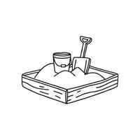 Simple drawing of a mini shovel and bucket in the sandbox vector