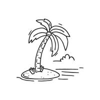 Simple drawing of a palm tree leaning over the beach vector