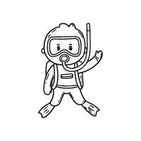 Simple drawing of a man scuba diver exploring vector