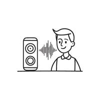 modern smart speaker with sound waves and a person talking to it vector