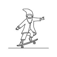 Simple drawing of old long beard man wears wizard robe and sleep hat jump with skateboard vector