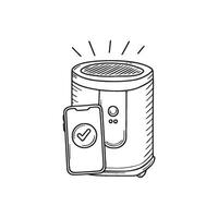 Drawing an air purifier with a smartphone app showing it is turned on vector