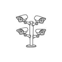 drawing of CCTV camera with random angle view in one place vector
