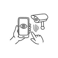 Drawing of CCTV camera be controlled with smartphone vector