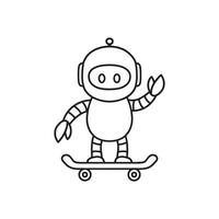 Simple drawing of abstract robot wear elbow pad and helmet play skate vector