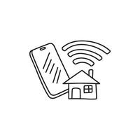 Drawing of smart house cpnnected and controlled with smartphone vector