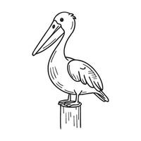 Simple drawing of a pelican sitting on a post vector