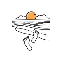 Simple drawing of footprints leading to the beach water vector