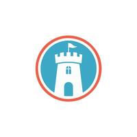 Illustration of a Fortress and Flag Logo within a Circular Frame vector