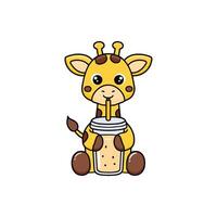 Simple illustration of cute giraffe with a smoothie with a straw vector