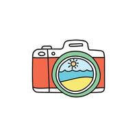 simple doodle of camera with beach scene in the lens vector