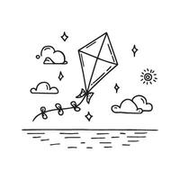 Simple drawing of a kite flying over the beach vector