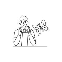 Nature enthusiast snapping a butterfly with point-and-shoot camera vector